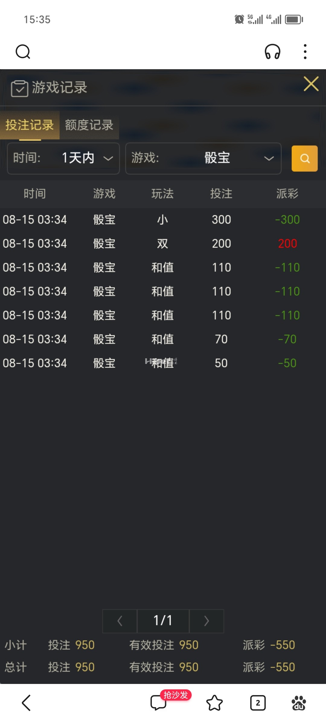 玩一手骰宝不给力亏了